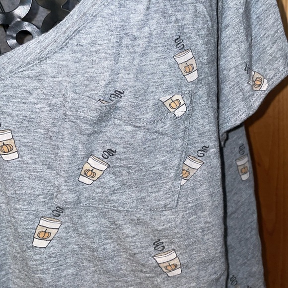 Torrid pumpkin latte coffee v neck shirt plus size 1 fall winter shirt gray - Picture 5 of 10